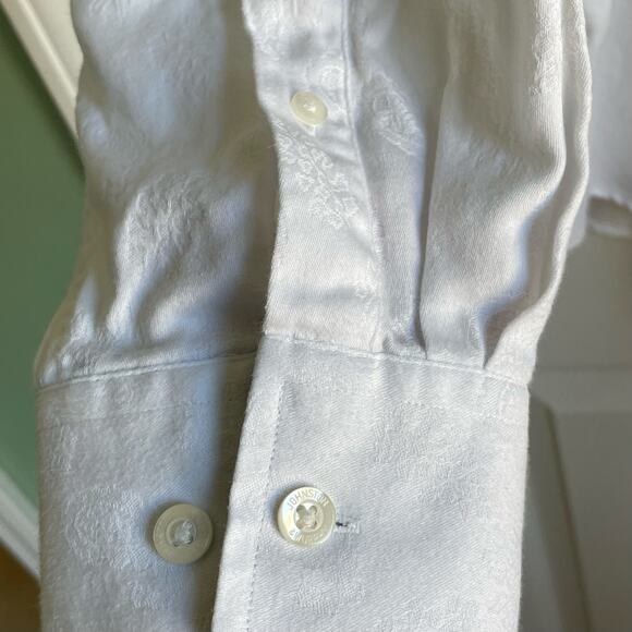 Johnston & Murphy Button Up Shirt Tailored Fit Sz L White Tonal Paisley Cotton - Picture 7 of 16